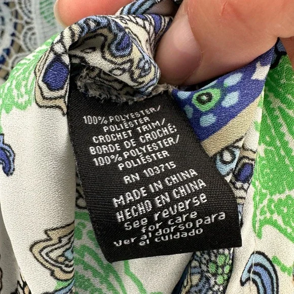 GUC Zac & Rachel Womens Sz XL Blue and Mint Green with Lace Paisley Blouse - Picture 3 of 7